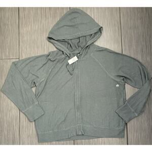 NWT Aerie Green Waffle Knit Hooded Full Zip Top Size Large Lightweight